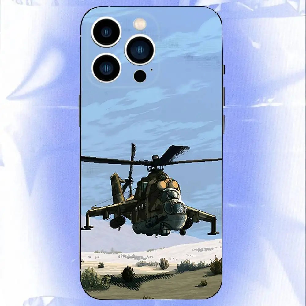 Aircraft Helicopter Phone Case For iPhone 17,16,15,14,13,12,11,Pro,XS,Max,XR,Plus,E,SE4,Mini Black Soft Cover