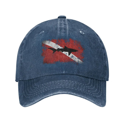 Vintage Shark Scuba Dive Flag Retro Sports Denim Cap Adjustable Snapback Casquettes Unisex Plain Baseball Cowboy Hat