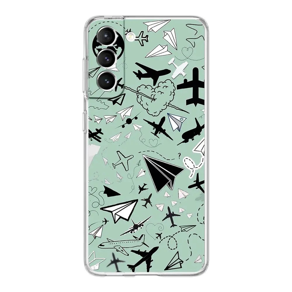 Phone Case For Samsung Galaxy S25 S24 S23 FE S22 Ultra S20 S21 5G S10 S9 Plus S10E S8 Soft Clear Cover Premium Airplane Pattern