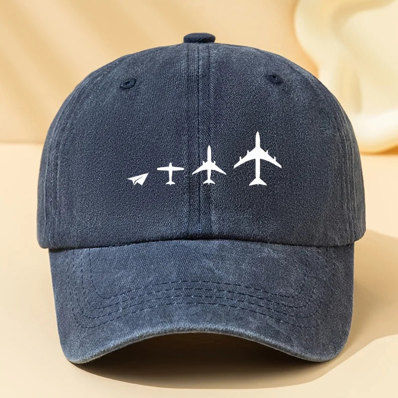 Retro airplane print baseball cap, unisex dad hat suitable for outdoor sports, camping, and casual wear, airplane pattern