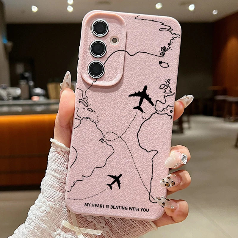 Airplane Route Case For Samsung Galaxy S24 S23 S22 S25 Ultra Edge S21 FE A14 A34 A16 A26 A36 A56 A15 A35 A52 A53 A54 A55 5G Capa