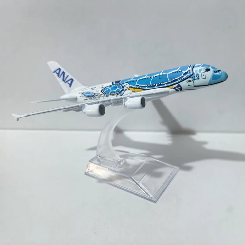 JASON TUTU 15CM ANA sea turtle painting Airbus A380 Airplane Model Aircraft Model Diecast Metal Planes Model All Nippon Airways