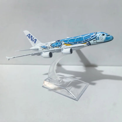 JASON TUTU 15CM ANA sea turtle painting Airbus A380 Airplane Model Aircraft Model Diecast Metal Planes Model All Nippon Airways