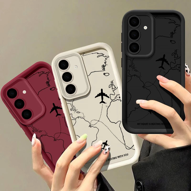 Airplane Route Silicone Case For Samsung Galaxy S25 FE S25 Edge S24 S23 Ultra S22 Plus A17 A14 A15 A55 A56 A36 A26 Soft Cover