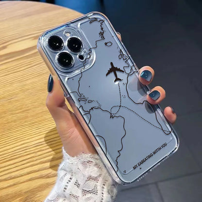 Silicone Airplane Route Painted Phone Case For iPhone