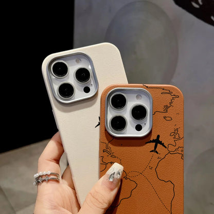 Airplane Lichee Design Leather Phone Case For iPhone 17 16 15 14 Pro Max 13 12 11 XS X XR 7 8 16 Plus SE2 Shockproof Soft Cover