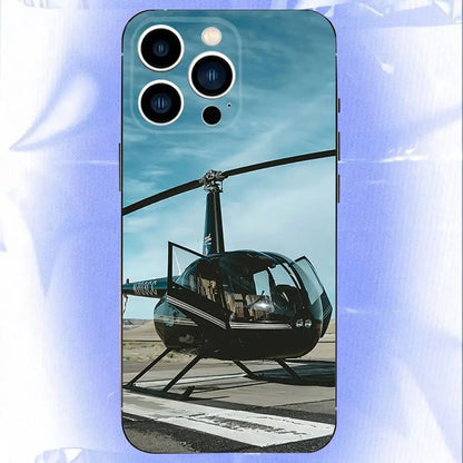 Aircraft Helicopter Phone Case For iPhone 17,16,15,14,13,12,11,Pro,XS,Max,XR,Plus,E,SE4,Mini Black Soft Cover