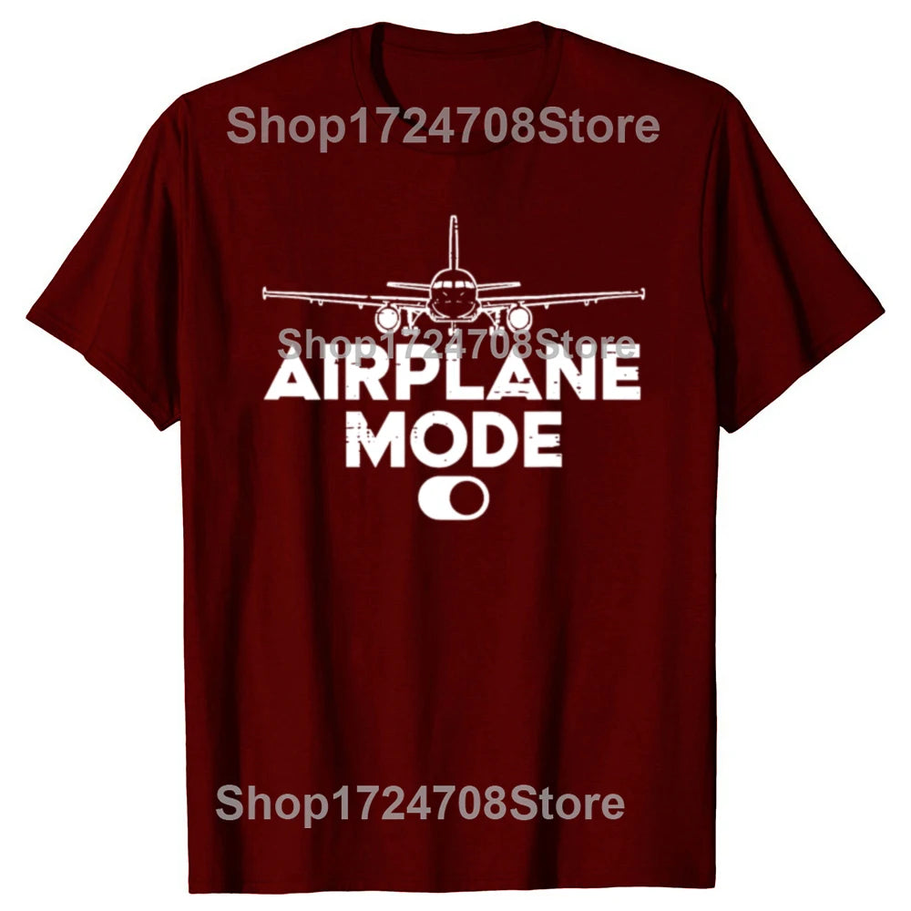 Airplane Mode On Aviation Aviator T-shirts Men Women's Fashion Casual Tshirt 100% Cotton