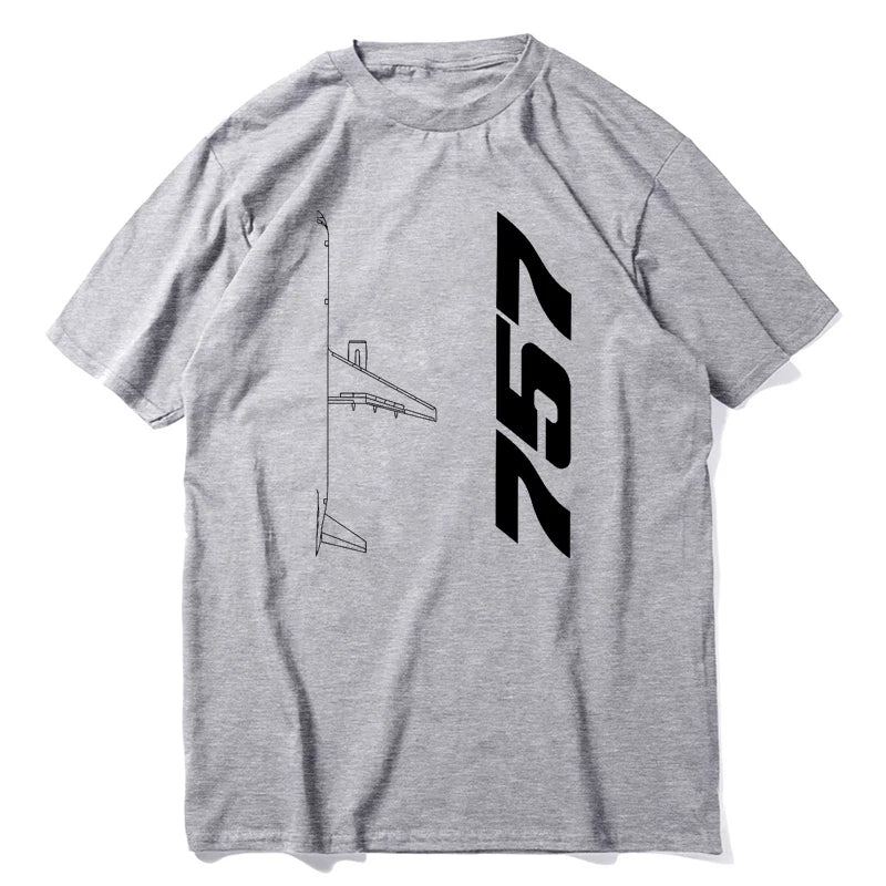 Tees Short Sleeve Clothes Gift Idea Boeing 757 Silhouette Top  Men's  Cotton Funny  Crew Neck Airplane Lover