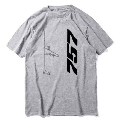 Tees Short Sleeve Clothes Gift Idea Boeing 757 Silhouette Top  Men's  Cotton Funny  Crew Neck Airplane Lover