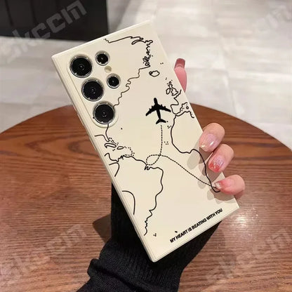 Travel-nspired Airplane Route Desian Case For Samsung Galaxy S24 S23 S22 Ultra Plus S20 FE A15 A35 A51 A54 A55 A71 A72 A73 Cover