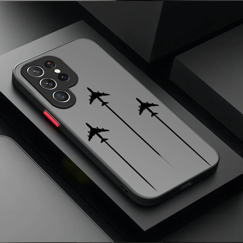 Travel Airplane Route Matte Case For Samsung Galaxy S25 Ultra S23 S24 S22 S21 Plus FE A56 A36 A26 A16 A06 A15 A25 A35 A55 5G