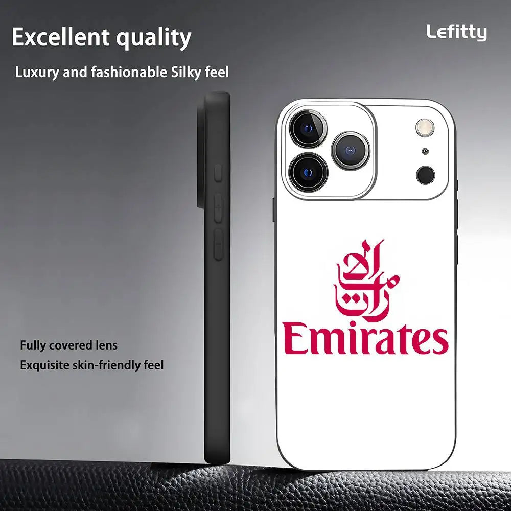 Emirates Airlines Phone Case For iPhone 17 16 15 14 13 12 11 Pro Max Plus Mini Black Frosted Soft Shell Funda