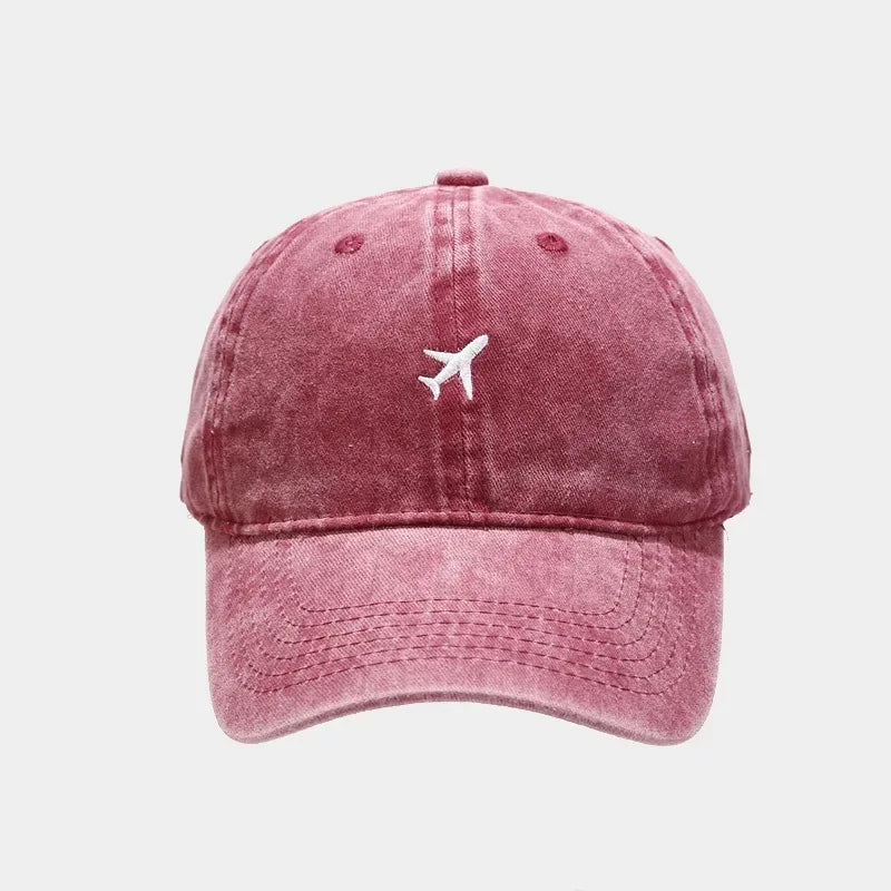 Cotton Caps Unisex Retro Embroidery Cap Airplane Print