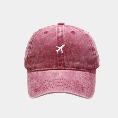 Cotton Caps Unisex Retro Embroidery Cap Airplane Print