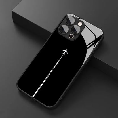 Sky Airplane Contrail Pattern Tempered Glass Phone Case For iPhone 11 12 13 14 15 16 17 Pro Max 17Air 16E 7 8 Plus XR XS X Cover