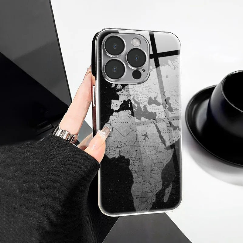 Minimalist Creative World Map Design Electroplated Silver Phone Case For Samsung Galaxy S25 S24 S23 Ultra Plus FE Glass Cover