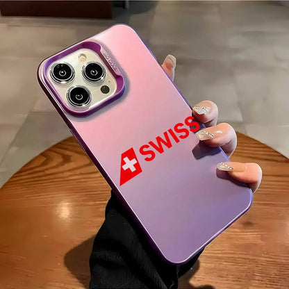 Swiss International Air Lines logo Phone Case For iPhone 17 16 15 14 13 12 11 Pro Max Air multicolor Matte Laser Metallic Aurora