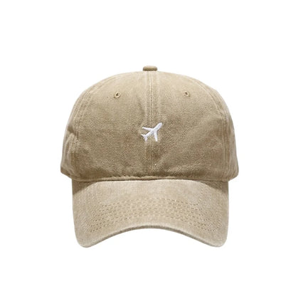 Cotton Caps Unisex Retro Embroidery Cap Airplane Print