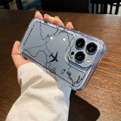 Silicone Airplane Route Painted Phone Case For iPhone
