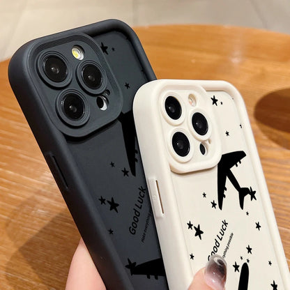 Shockproof Luxury Airplane Pattern Silicone Case For iPhone 16 15 14 Pro Max 11 12 13 Pro 16E XR 15 16 Plus Soft TPU Phone Cover