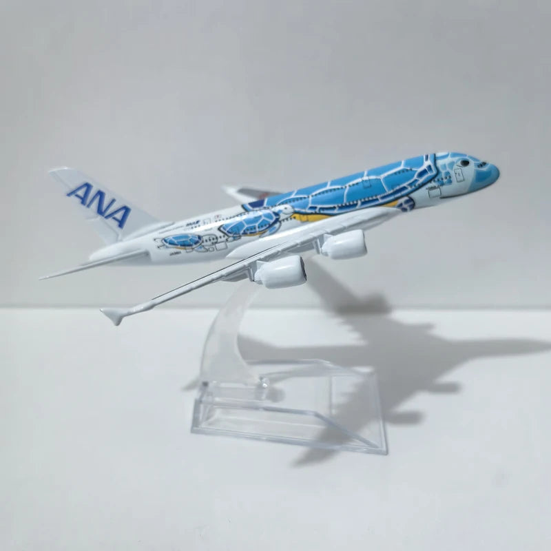 JASON TUTU 15CM ANA sea turtle painting Airbus A380 Airplane Model Aircraft Model Diecast Metal Planes Model All Nippon Airways