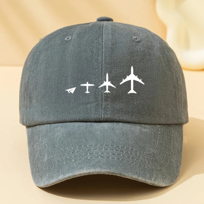 Retro airplane print baseball cap, unisex dad hat suitable for outdoor sports, camping, and casual wear, airplane pattern