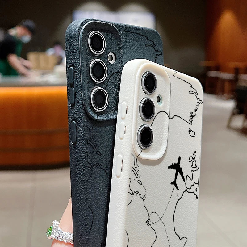 Airplane Route Case For Samsung Galaxy S24 S23 S22 S25 Ultra Edge S21 FE A14 A34 A16 A26 A36 A56 A15 A35 A52 A53 A54 A55 5G Capa