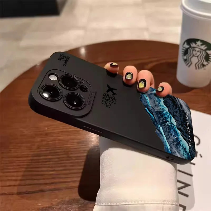 Mountain Peak Aircraft Phone Case for iPhone 17 16 14 15 11 12 13 Pro Max Air 16E 7 8 Plus SE2 XR X XSMAX Shockproof Matte Cover