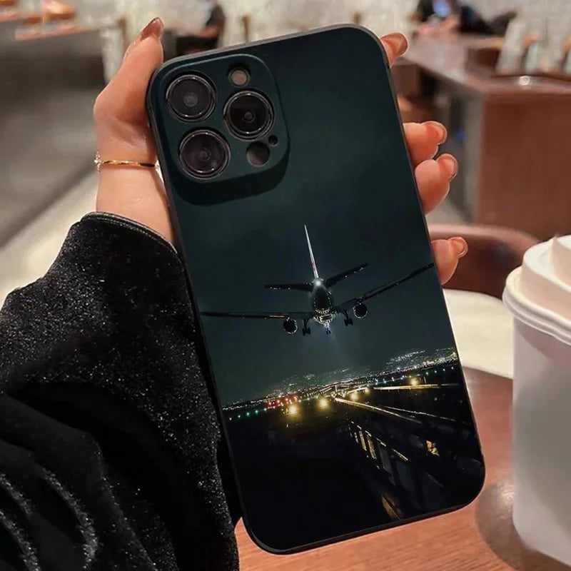 Airplane Landing Airport Painted Phone Case for iPhone 15 Cases iPone 16 14 13 12 11 Pro Max XS X XR 7 8 Plus SE 2022 Soft Cover