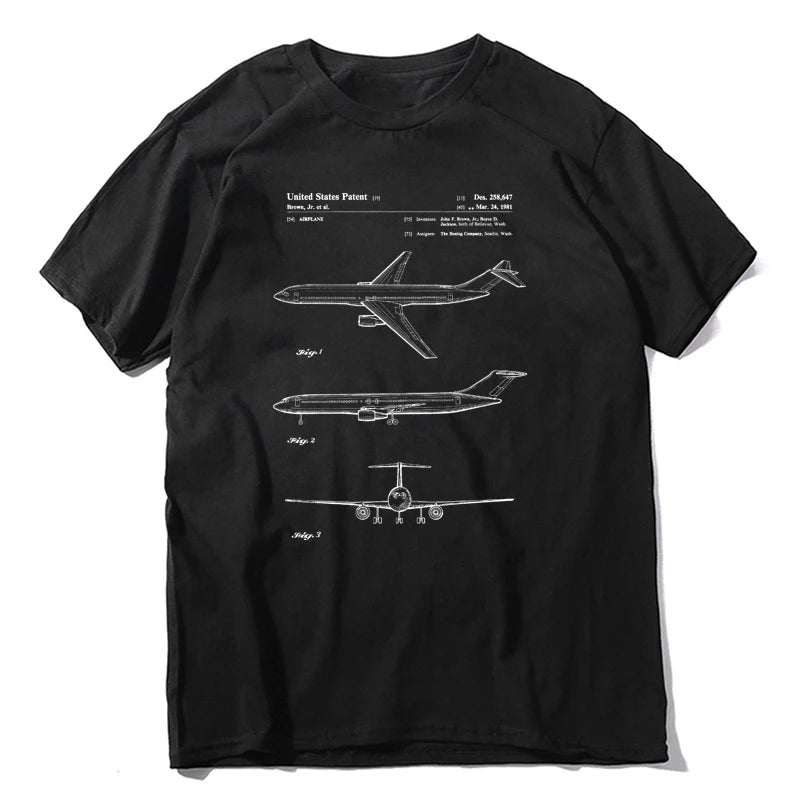 Men's  Patent Print of 1981 Boeing 777 Airliner Novelty Pure Cotton Tees Short Sleeve Airplane Lover