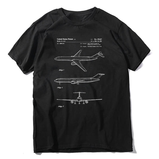 Men's  Patent Print of 1981 Boeing 777 Airliner Novelty Pure Cotton Tees Short Sleeve Airplane Lover