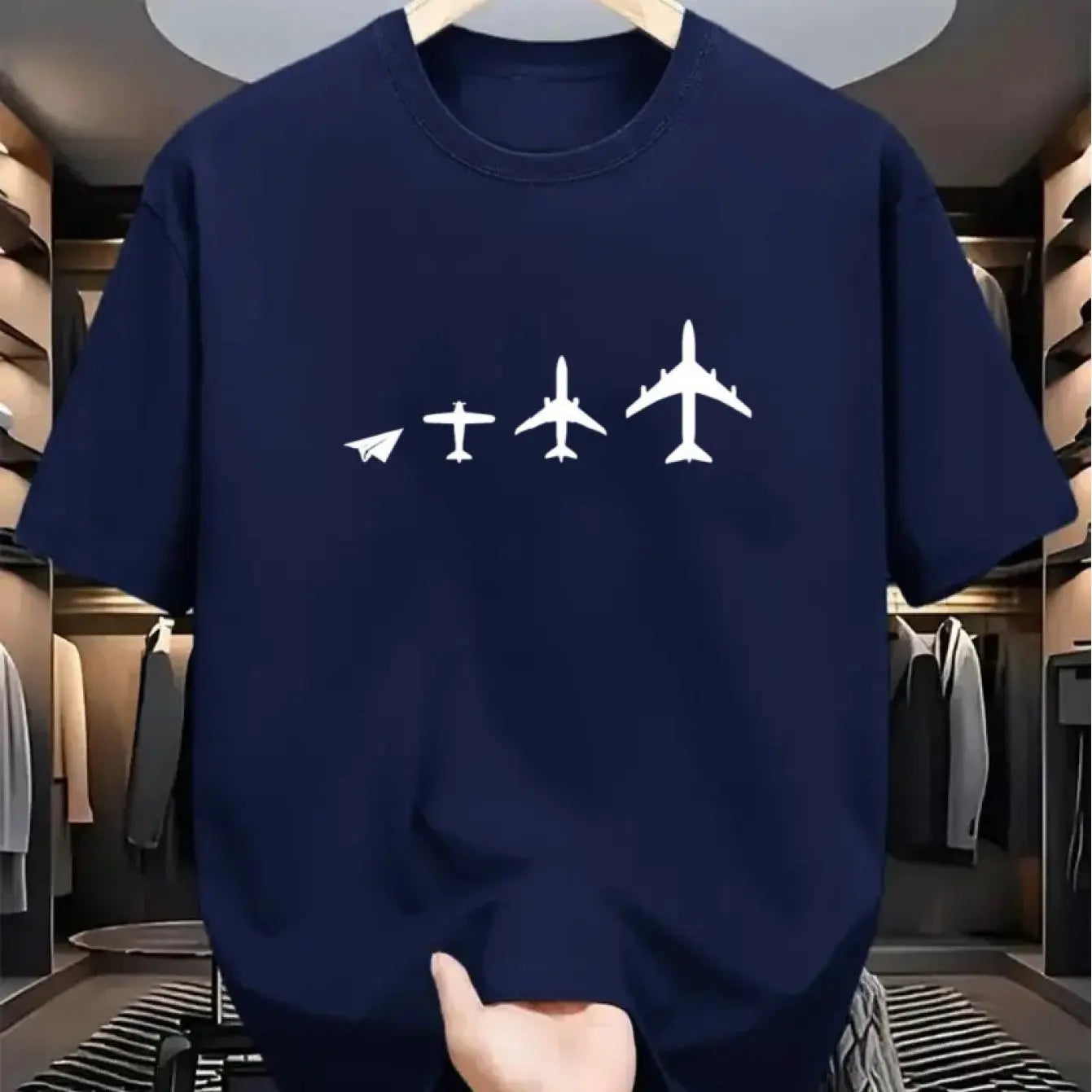 Men Cotton Crew Neck T-Shirt with Airplane Evolution Print Casual Sporty All-Season Short Sleeve