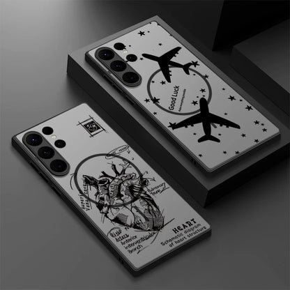 Creative Airplane Print Magnetic For Magsafe Case For Samsung Galaxy S25 Edge S23 S24 Ultra S21 S20 FE S22 Plus Capa Matte Cover