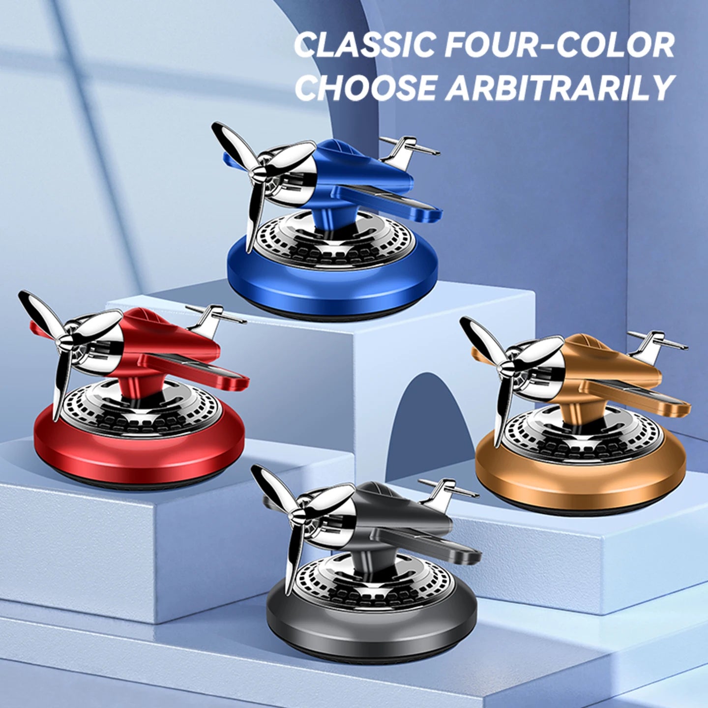 Rotating solar energy powered fighter car air freshener