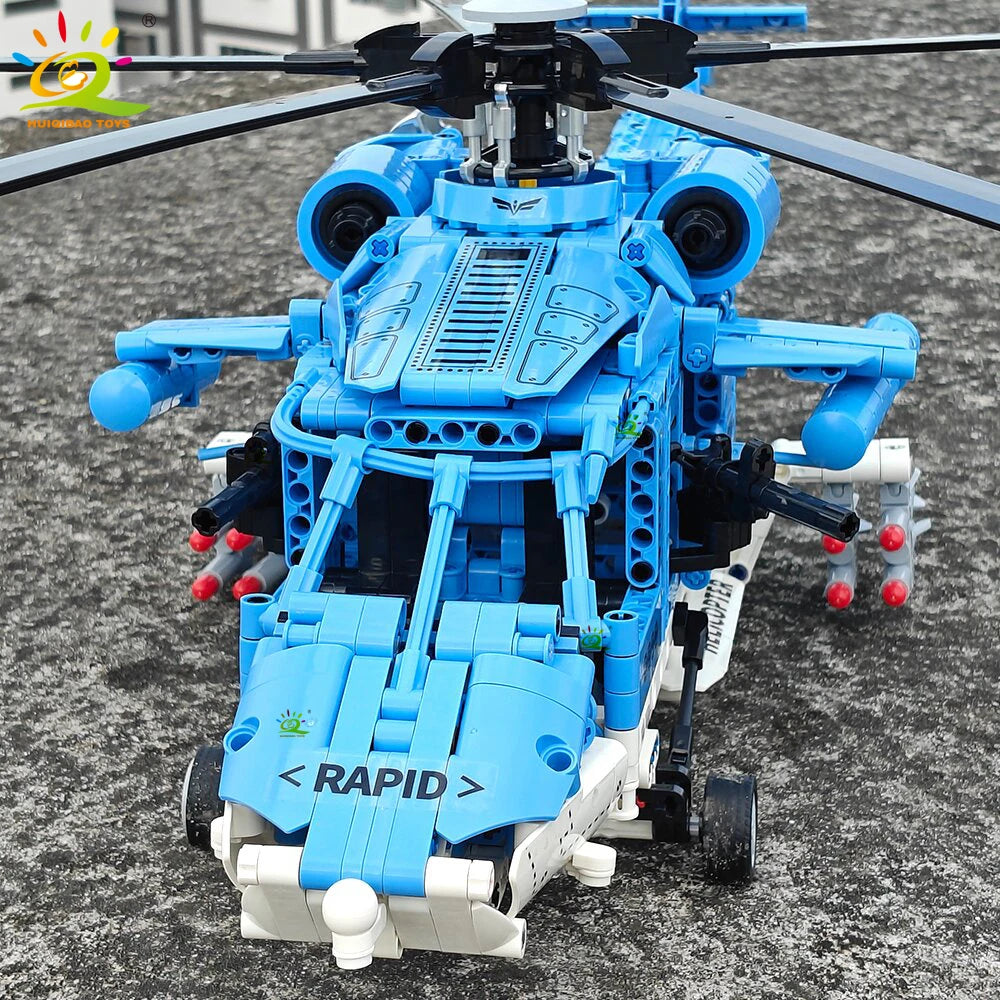 HUIQIBAO 1389PCS WW2 Military Helicopter Gunship Building Block Set for Children Airplane Weapon Bricks Toy Brick home Decor.