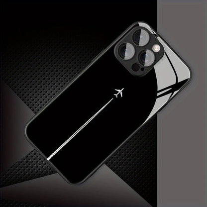 Sky Airplane Contrail Pattern Tempered Glass Phone Case For iPhone 11 12 13 14 15 16 17 Pro Max 17Air 16E 7 8 Plus XR XS X Cover