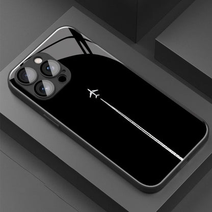 Sky Airplane Contrail Pattern Tempered Glass Phone Case For iPhone 11 12 13 14 15 16 17 Pro Max 17Air 16E 7 8 Plus XR XS X Cover