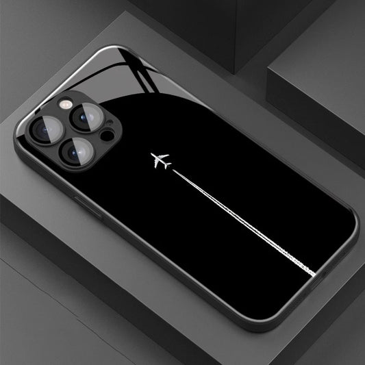 Sky Airplane Contrail Pattern Tempered Glass Phone Case For iPhone 11 12 13 14 15 16 17 Pro Max 17Air 16E 7 8 Plus XR XS X Cover
