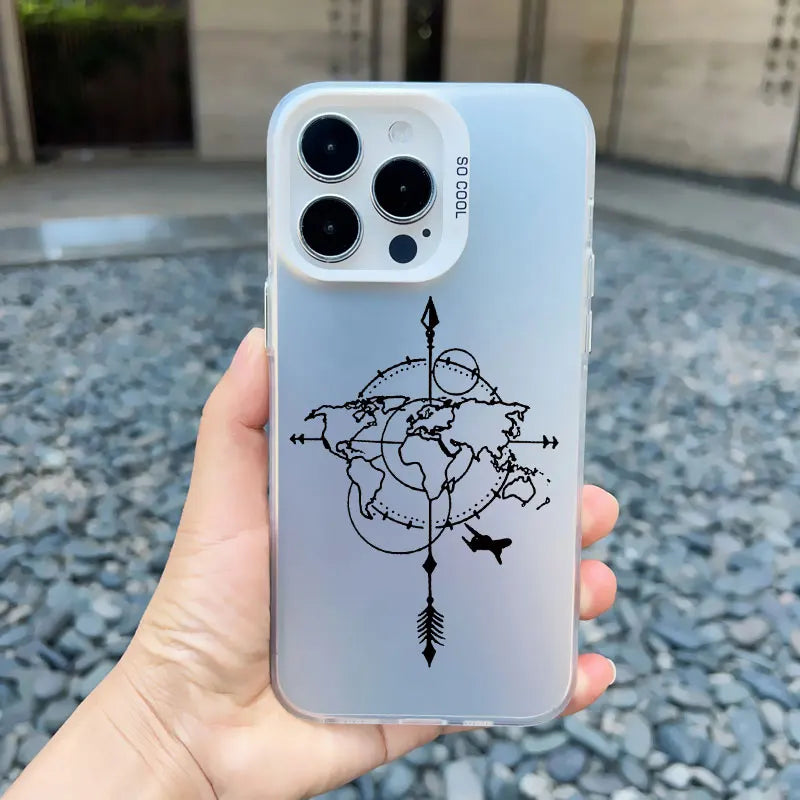 World Map Travel Airplane Phone Case For iphone 16 15 13 14 Pro Max Plus 11 12 Pro Max 13 Mini Back Shockproof Laser Covers