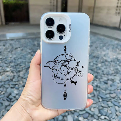 World Map Travel Airplane Phone Case For iphone 16 15 13 14 Pro Max Plus 11 12 Pro Max 13 Mini Back Shockproof Laser Covers