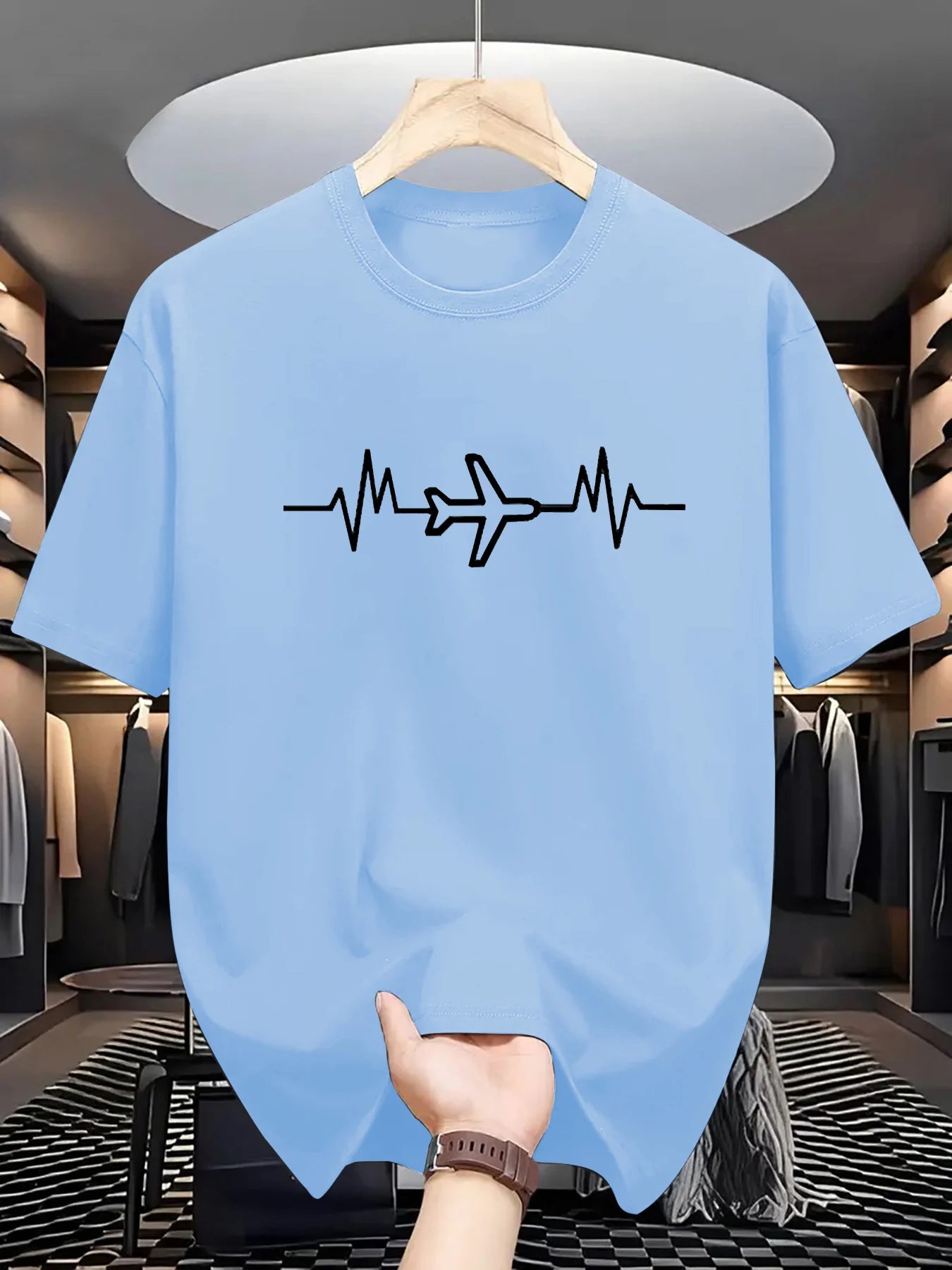 100% cotton fashionable casual loose sports creative airplane pattern printed round neck short sleeved T-shirt top