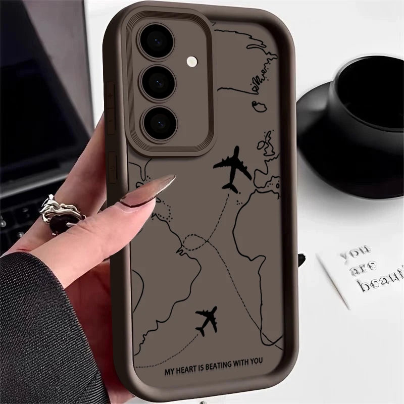 Airplane Route Silicone Case For Samsung Galaxy S25 FE S25 Edge S24 S23 Ultra S22 Plus A17 A14 A15 A55 A56 A36 A26 Soft Cover