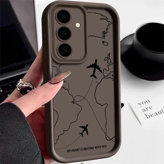 Airplane Route Silicone Case For Samsung Galaxy S25 FE S25 Edge S24 S23 Ultra S22 Plus A17 A14 A15 A55 A56 A36 A26 Soft Cover