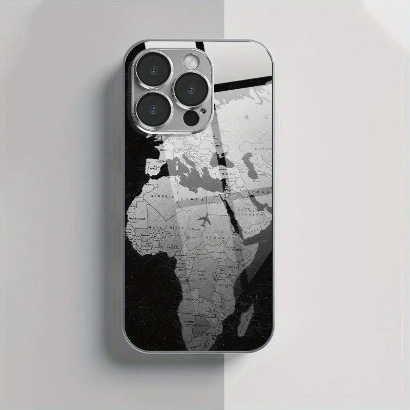 Minimalist Creative World Map Design Electroplated Silver Phone Case For Samsung Galaxy S25 S24 S23 Ultra Plus FE Glass Cover