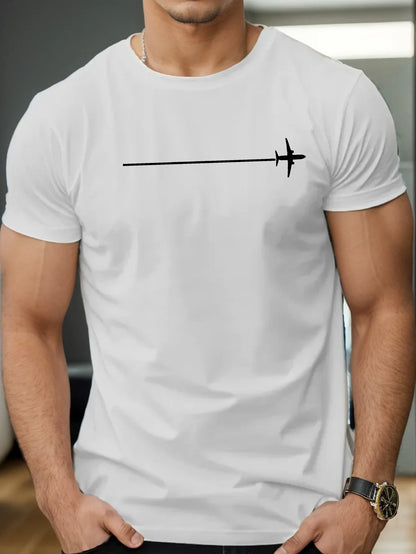 100 % pure cotton fashionable casual loose minimalist airplane pattern printed round neck short sleeved T-shirt