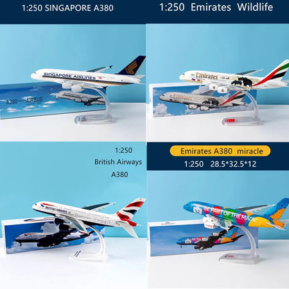 Model Singapore A380/Emirates Wildlife/British /France /Lufthansa Air Airline Aircraft Collection