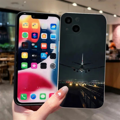 Airplane Landing Airport Painted Phone Case for iPhone 15 Cases iPone 16 14 13 12 11 Pro Max XS X XR 7 8 Plus SE 2022 Soft Cover