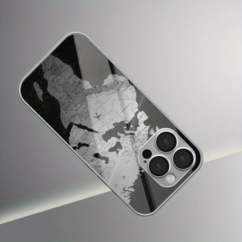 Minimalist Creative World Map Design Electroplated Silver Phone Case For Samsung Galaxy S25 S24 S23 Ultra Plus FE Glass Cover