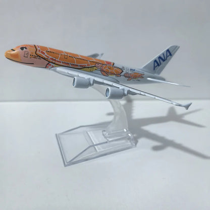 JASON TUTU 15CM ANA sea turtle painting Airbus A380 Airplane Model Aircraft Model Diecast Metal Planes Model All Nippon Airways